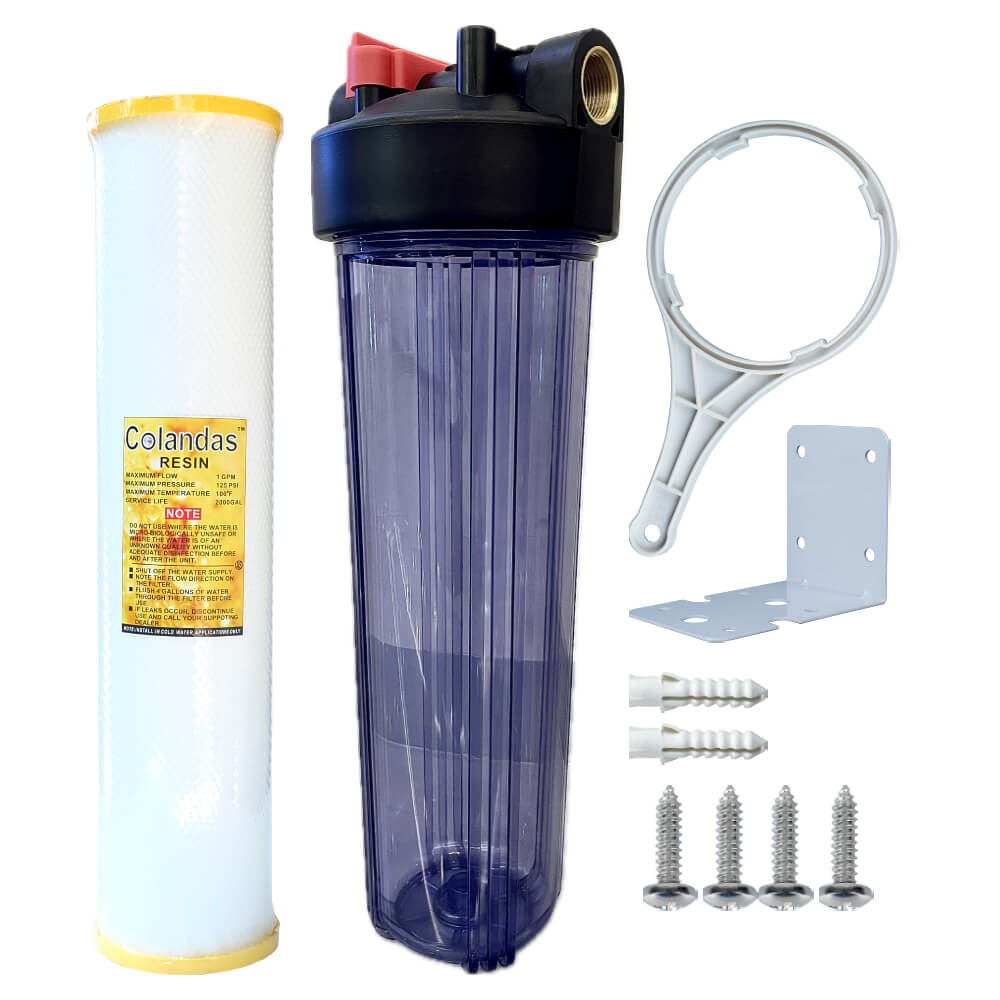 เครื่องกรองน้ำใช้ 1 ขั้นตอน WATERWAY BIG BLUE 20 นิ้ว เกลียวทองเหลือง กระบอกใส รุ่น WTBB-RSN (พร้อมไส้กรองน้ำ RESIN BIG BLUE ขนาด 20นิ้ว)_0